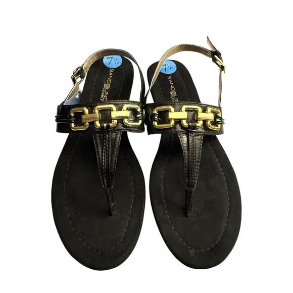 Bandolino Shoes - NEW Bandolino Nonnie T-Strap Sandal Womens 7.5 Black Patent Gold Chain Accent